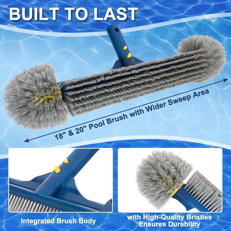 POOLAZA 18’’ & 20’’ Pool Brushes with Round Ends, Detachable Pool Brushes for Cleaning Pool Walls & Tiles, 2 in 1 Pool Brush Head for Inground Pools/Above Ground Pools,High-Efficient Pool Scrub Brush - Image 4
